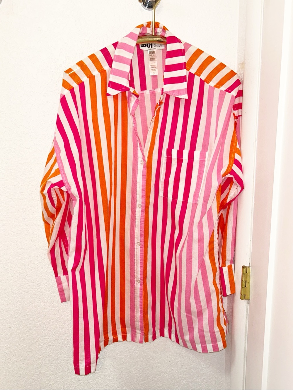 BEACH RIOT The Alexa Oversized Striped Button Up Long Striped Top SZ: L/X-L